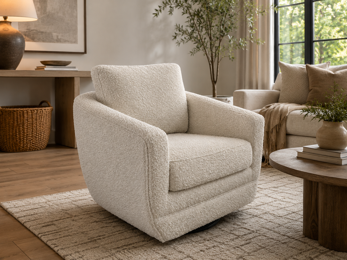 Baltimo Club Swivel Glider Chair - Boucle Cream