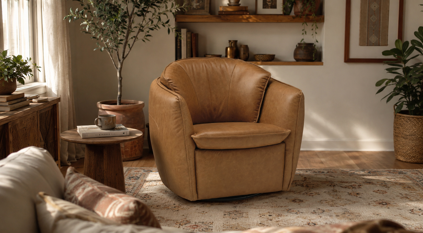 Sola Swivel Chair - Saddlebag Coin Leather