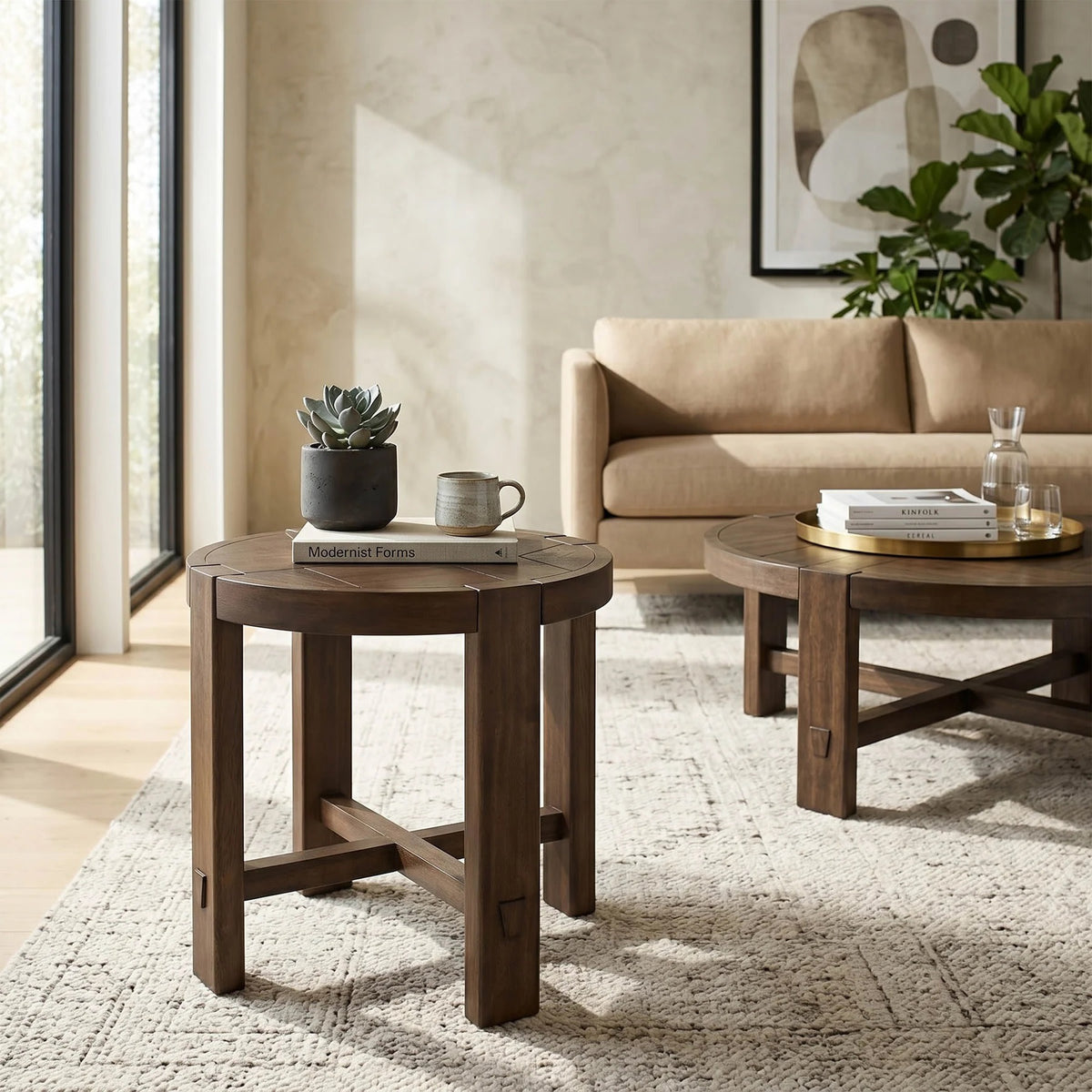 Abstract Side Table - Smoked Acacia